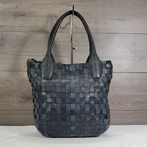 Monserat de Lucca for Anthropologie Blue Woven Leather Tote Bag